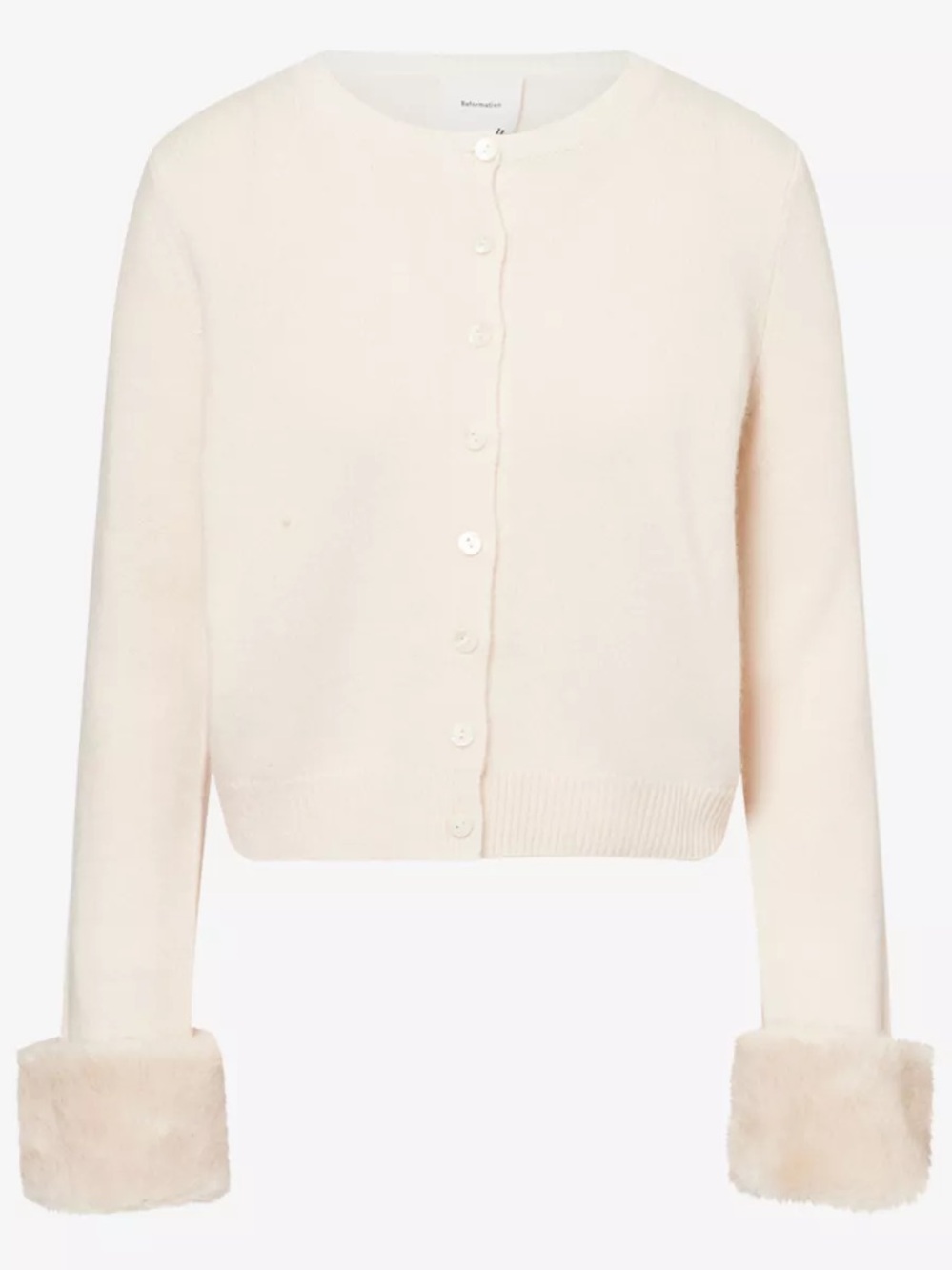 Reformation Clara Faux-Fur Cuff Cashmere Cardigan - Picture 3 of 5